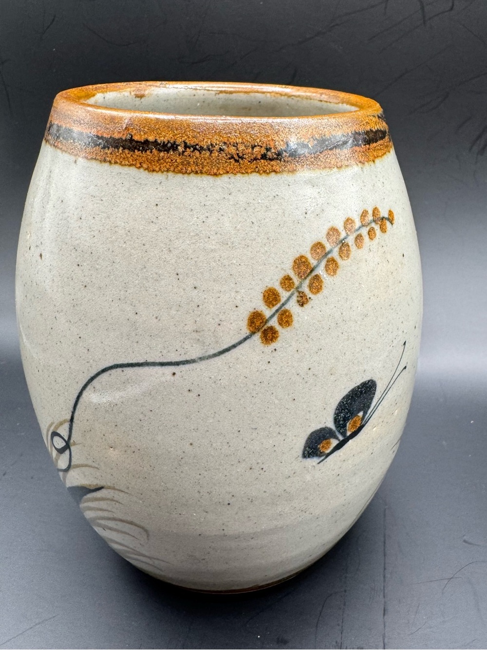 Xochiquetzal Teresa Duran Tonala Mexico Pottery Butterfly Vase Signed 5.5"
